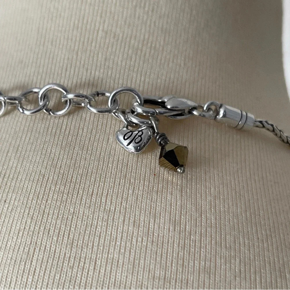 Brighton Retired Cannes Necklace Bronze Crystal Pearl Dangle Hearts - Picture 2 of 6